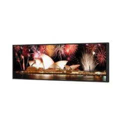 Opera House With Sydney Fireworks (long) -WALL ART DESGIN SALE opera house with sydney fireworks long canvas black floating frame 60x20cm 538809