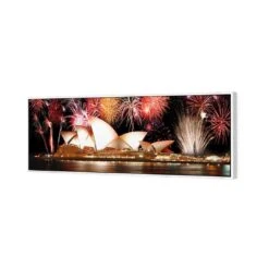 Opera House With Sydney Fireworks (long) -WALL ART DESGIN SALE opera house with sydney fireworks long canvas white floating frame 60x20cm 478126