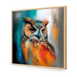 Owl Portrait II -WALL ART DESGIN SALE owl portrait ii acrylic glass no border oak frame 37x37cm 461029