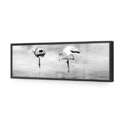 Painted Flamingoes, Black And White (long) -WALL ART DESGIN SALE painted flamingoes black and white long acrylic glass no border black frame 90x30cm 482094