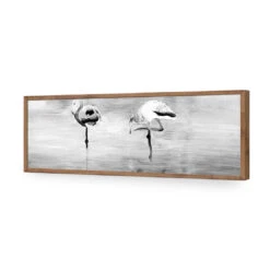 Painted Flamingoes, Black And White (long) -WALL ART DESGIN SALE painted flamingoes black and white long acrylic glass no border natural frame 90x30cm 506789
