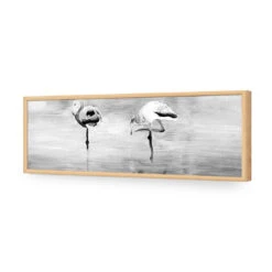 Painted Flamingoes, Black And White (long) -WALL ART DESGIN SALE painted flamingoes black and white long acrylic glass no border oak frame 90x30cm 858783