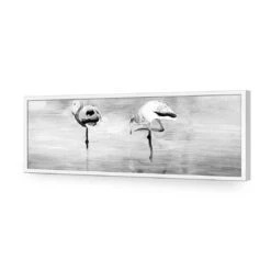 Painted Flamingoes, Black And White (long) -WALL ART DESGIN SALE painted flamingoes black and white long acrylic glass no border white frame 90x30cm 352928