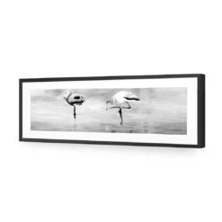 Painted Flamingoes, Black And White (long) -WALL ART DESGIN SALE painted flamingoes black and white long acrylic glass with border black frame 90x30cm 103811