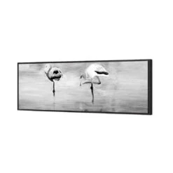 Painted Flamingoes, Black And White (long) -WALL ART DESGIN SALE painted flamingoes black and white long canvas black floating frame 60x20cm 141444