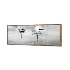 Painted Flamingoes, Black And White (long) -WALL ART DESGIN SALE painted flamingoes black and white long canvas natural floating frame 60x20cm 246745