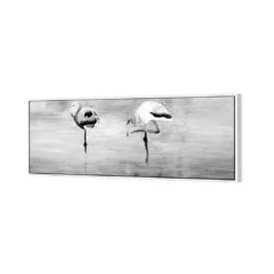 Painted Flamingoes, Black And White (long) -WALL ART DESGIN SALE painted flamingoes black and white long canvas white floating frame 60x20cm 204239