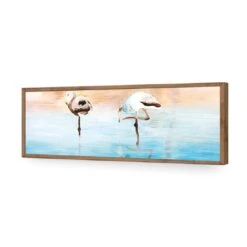 Painted Flamingoes (long) -WALL ART DESGIN SALE painted flamingoes long acrylic glass no border natural frame 90x30cm 360992