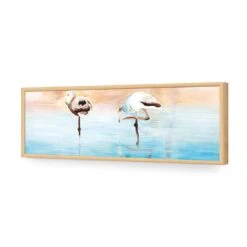 Painted Flamingoes (long) -WALL ART DESGIN SALE painted flamingoes long acrylic glass no border oak frame 90x30cm 964948
