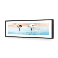 Painted Flamingoes (long) -WALL ART DESGIN SALE painted flamingoes long acrylic glass with border black frame 90x30cm 349695