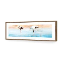 Painted Flamingoes (long) -WALL ART DESGIN SALE painted flamingoes long acrylic glass with border natural frame 90x30cm 372716