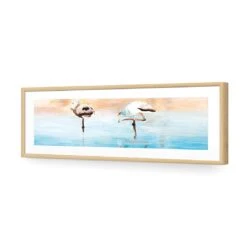 Painted Flamingoes (long) -WALL ART DESGIN SALE painted flamingoes long acrylic glass with border oak frame 90x30cm 173953
