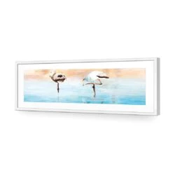 Painted Flamingoes (long) -WALL ART DESGIN SALE painted flamingoes long acrylic glass with border white frame 90x30cm 900662