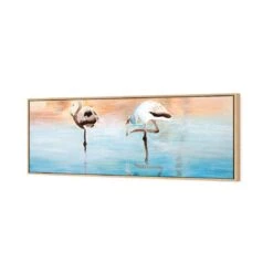 Painted Flamingoes (long) -WALL ART DESGIN SALE painted flamingoes long canvas oak floating frame 60x20cm 628982