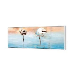 Painted Flamingoes (long) -WALL ART DESGIN SALE painted flamingoes long canvas white floating frame 60x20cm 498776