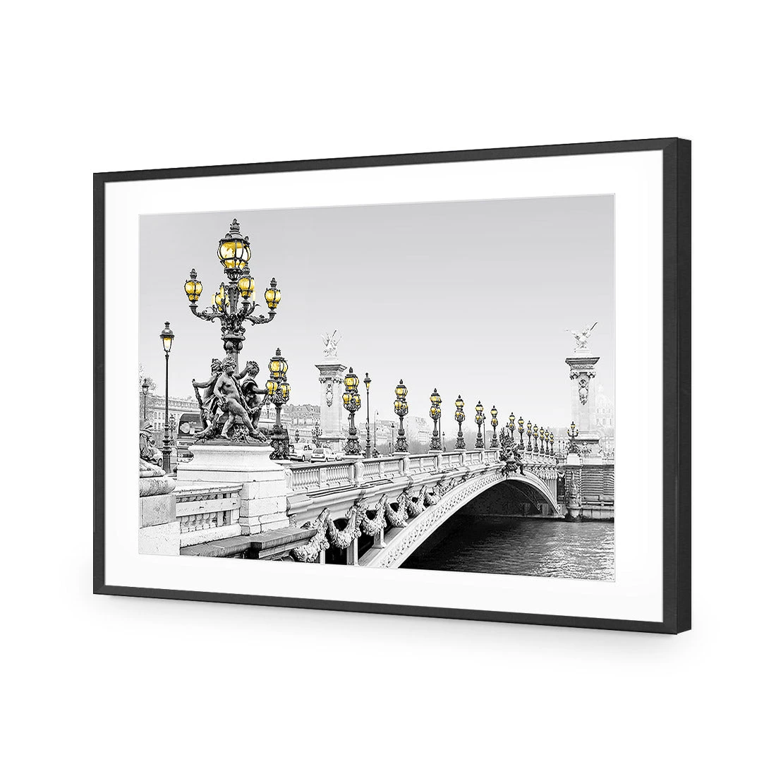 Paris Bridge, Black and White with lights Paris Bridge, Black And White With Lights -WALL ART DESGIN SALE paris bridge black and white with lights acrylic glass with border black frame 45x30cm 732388