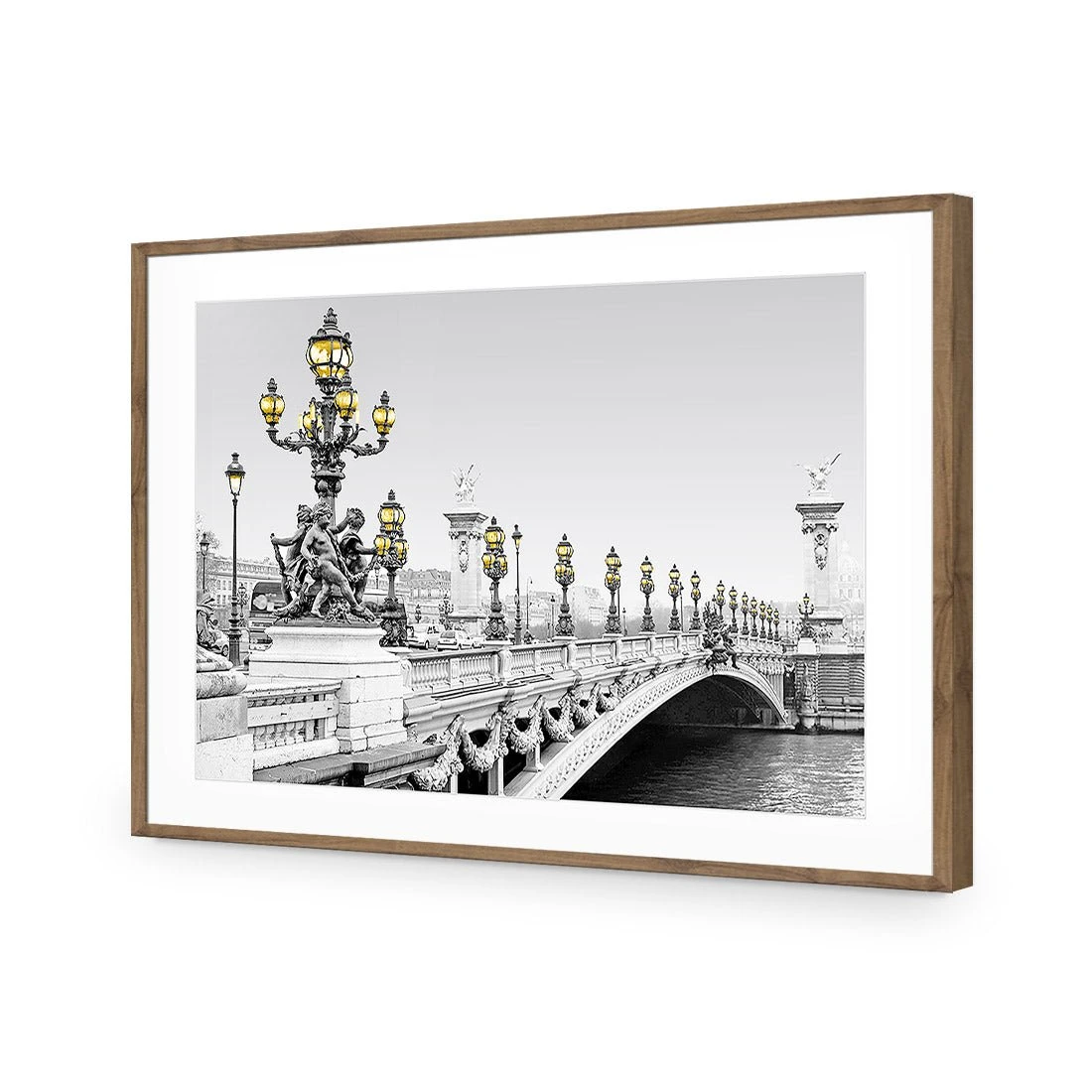 Paris Bridge, Black and White with lights Paris Bridge, Black And White With Lights -WALL ART DESGIN SALE paris bridge black and white with lights acrylic glass with border natural frame 45x30cm 113716