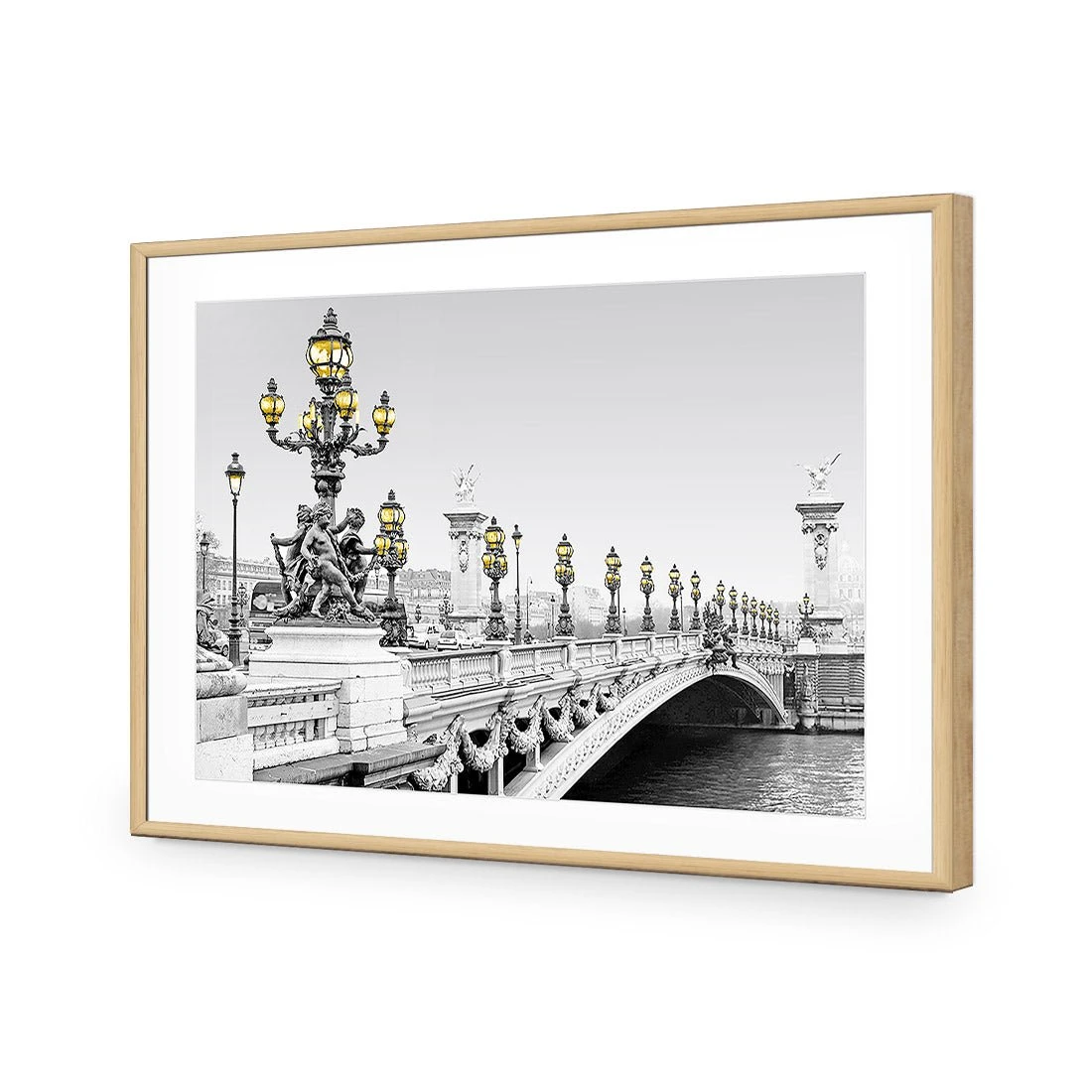 Paris Bridge, Black and White with lights Paris Bridge, Black And White With Lights -WALL ART DESGIN SALE paris bridge black and white with lights acrylic glass with border oak frame 45x30cm 775706
