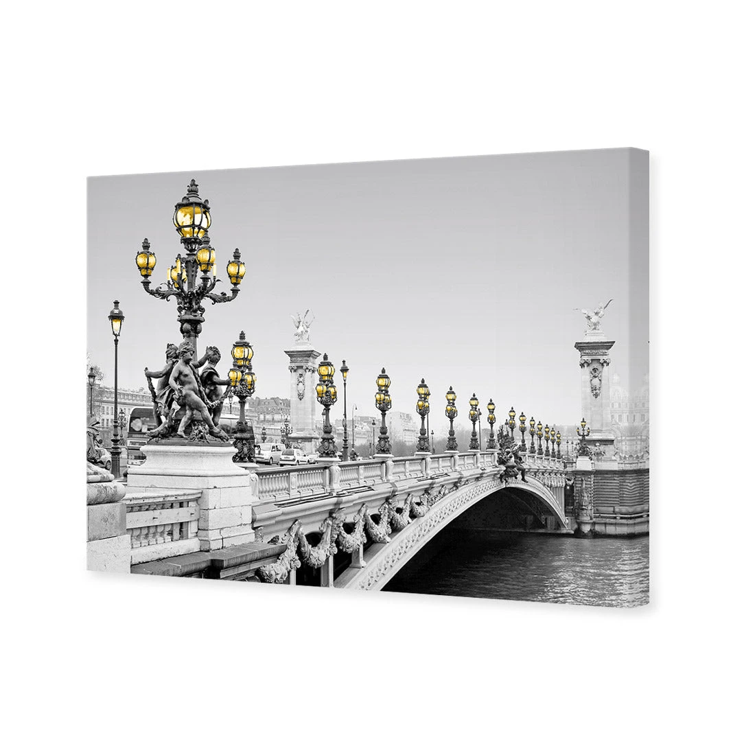 Paris Bridge, Black and White with lights Paris Bridge, Black And White With Lights -WALL ART DESGIN SALE paris bridge black and white with lights canvas stretched canvas 45x30cm 478396
