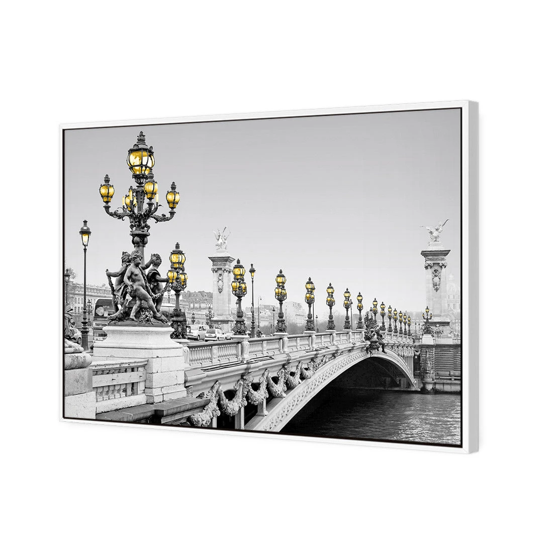 Paris Bridge, Black and White with lights Paris Bridge, Black And White With Lights -WALL ART DESGIN SALE paris bridge black and white with lights canvas white floating frame 45x30cm 390251