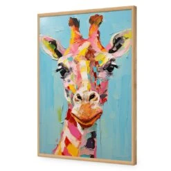 Pastel Painted Giraffe -WALL ART DESGIN SALE pastel painted giraffe acrylic glass no border oak frame 45x30cm 398276