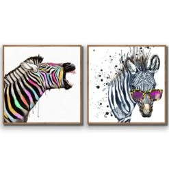 Pop Zebra Perfect Pair -WALL ART DESGIN SALE pop zebra perfect pair acrylic glass no border natural frame 37x37cm 371162
