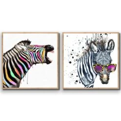 Pop Zebra Perfect Pair -WALL ART DESGIN SALE pop zebra perfect pair acrylic glass no border oak frame 37x37cm 227723