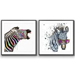 Pop Zebra Perfect Pair -WALL ART DESGIN SALE pop zebra perfect pair acrylic glass with border black frame 37x37cm 422563