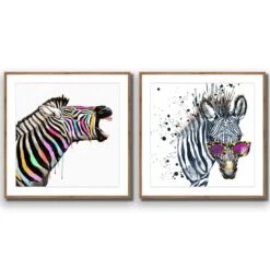 Pop Zebra Perfect Pair -WALL ART DESGIN SALE pop zebra perfect pair acrylic glass with border natural frame 37x37cm 628453
