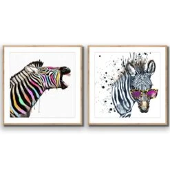 Pop Zebra Perfect Pair -WALL ART DESGIN SALE pop zebra perfect pair acrylic glass with border oak frame 37x37cm 931712