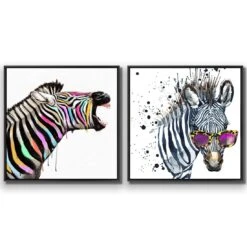 Pop Zebra Perfect Pair -WALL ART DESGIN SALE pop zebra perfect pair canvas black floating frame 37x37cm 800285