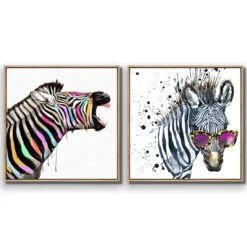 Pop Zebra Perfect Pair -WALL ART DESGIN SALE pop zebra perfect pair canvas oak floating frame 37x37cm 548483