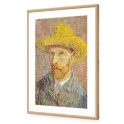 Self Portrait With A Straw Hat By Van Gogh -WALL ART DESGIN SALE self portrait with a straw hat by van gogh acrylic glass with border oak frame 45x30cm 231998