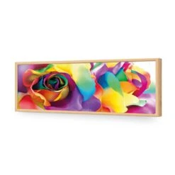 Silk Roses (long) -WALL ART DESGIN SALE silk roses long acrylic glass no border oak frame 90x30cm 193660