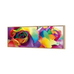 Silk Roses (long) -WALL ART DESGIN SALE silk roses long canvas oak floating frame 60x20cm 140377