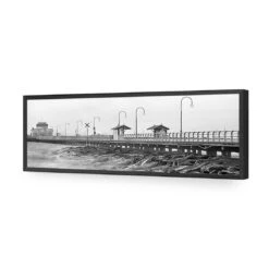 St Kilda Pier Sunset, Black And White (Long) -WALL ART DESGIN SALE st kilda pier sunset black and white long acrylic glass no border black frame 90x30cm 602574