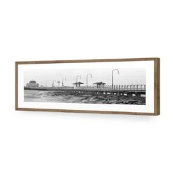 St Kilda Pier Sunset, Black And White (Long) -WALL ART DESGIN SALE st kilda pier sunset black and white long acrylic glass with border natural frame 90x30cm 310652