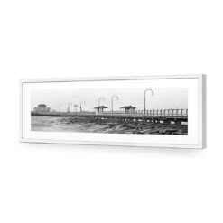 St Kilda Pier Sunset, Black And White (Long) -WALL ART DESGIN SALE st kilda pier sunset black and white long acrylic glass with border white frame 90x30cm 604458
