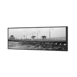 St Kilda Pier Sunset, Black And White (Long) -WALL ART DESGIN SALE st kilda pier sunset black and white long canvas black floating frame 60x20cm 128812