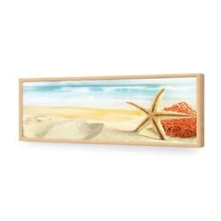 Starfish And Coral On Beach (Long) -WALL ART DESGIN SALE starfish and coral on beach long acrylic glass no border oak frame 90x30cm 814785