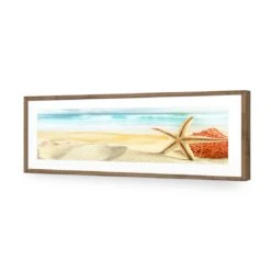 Starfish And Coral On Beach (Long) -WALL ART DESGIN SALE starfish and coral on beach long acrylic glass with border natural frame 90x30cm 971974
