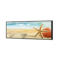 Starfish And Coral On Beach (Long) -WALL ART DESGIN SALE starfish and coral on beach long canvas black floating frame 60x20cm 479077