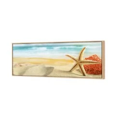 Starfish And Coral On Beach (Long) -WALL ART DESGIN SALE starfish and coral on beach long canvas oak floating frame 60x20cm 121249