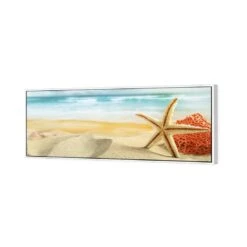 Starfish And Coral On Beach (Long) -WALL ART DESGIN SALE starfish and coral on beach long canvas white floating frame 60x20cm 388300