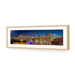 Story Bridge At Night (Long) -WALL ART DESGIN SALE story bridge at night long acrylic glass with border oak frame 90x30cm 509537