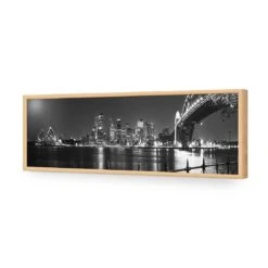 Sydney Harbour, Black And White - Bridge On Right -WALL ART DESGIN SALE sydney harbour black and white bridge on right acrylic glass no border oak frame 90x30cm 580806
