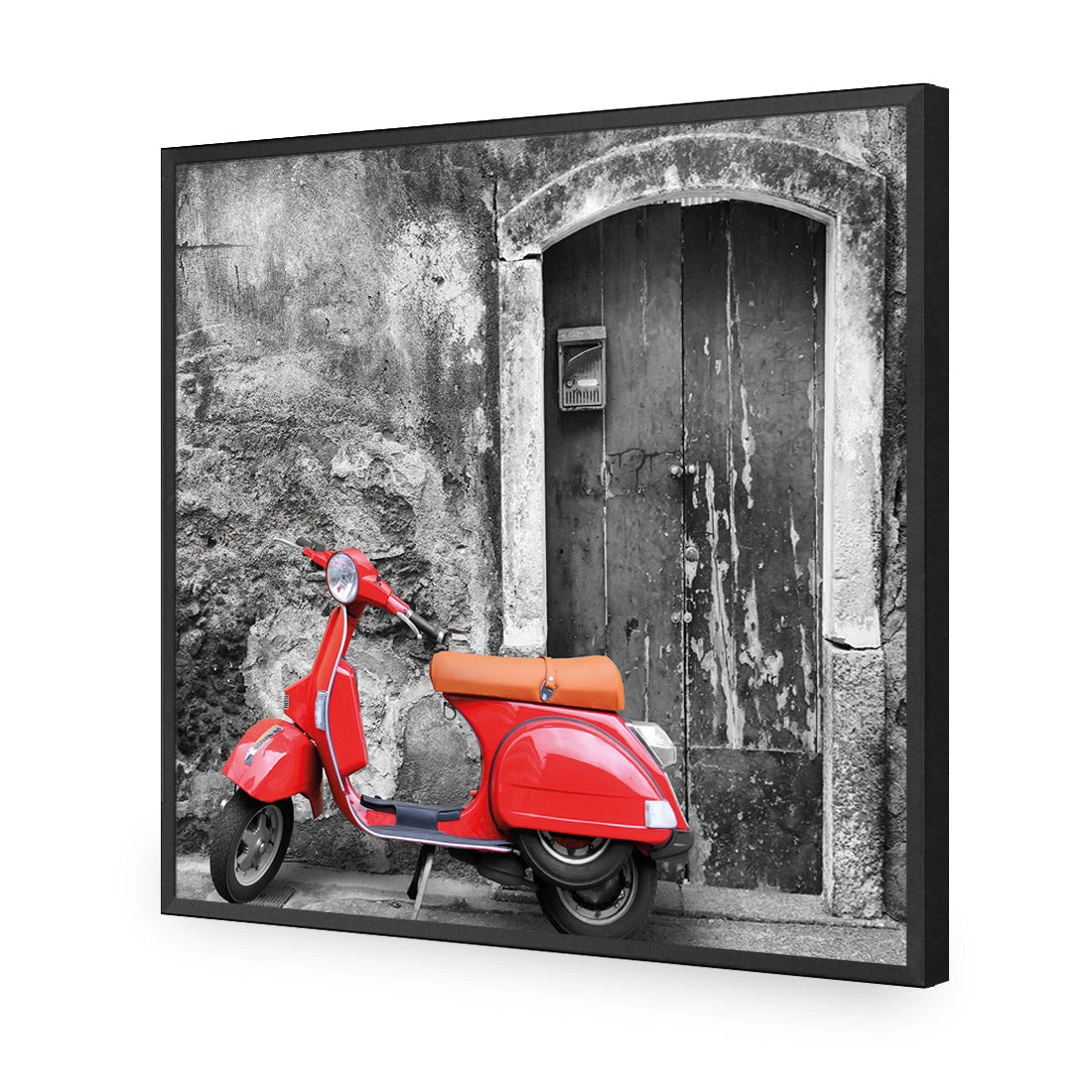 Vintage Door and Scooter, Black and White (square) Vintage Door And Scooter, Black And White (square) -WALL ART DESGIN SALE vintage door and scooter black and white square acrylic glass no border black frame 37x37cm 109997