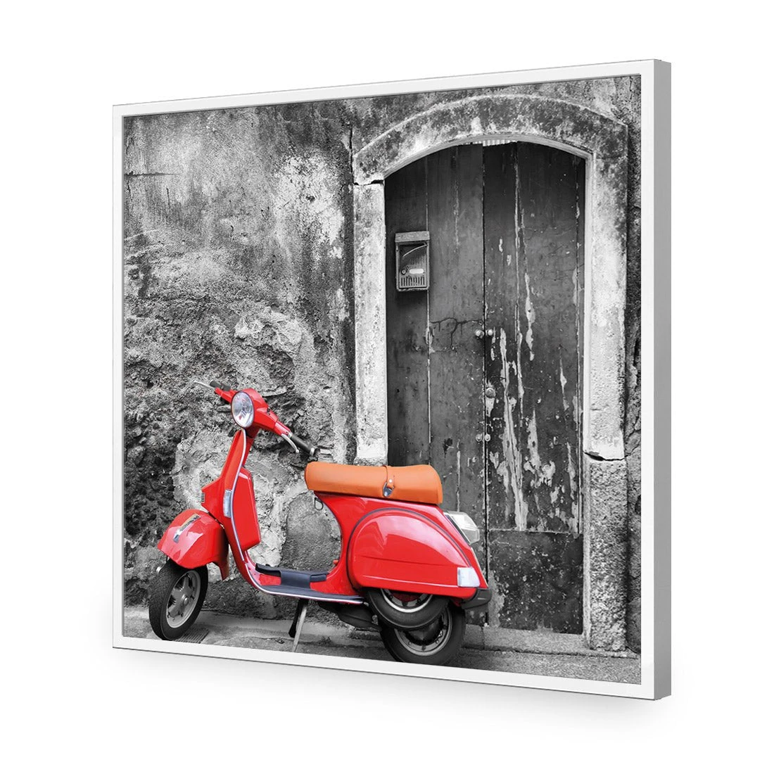 Vintage Door and Scooter, Black and White (square) Vintage Door And Scooter, Black And White (square) -WALL ART DESGIN SALE vintage door and scooter black and white square acrylic glass no border white frame 37x37cm 406917