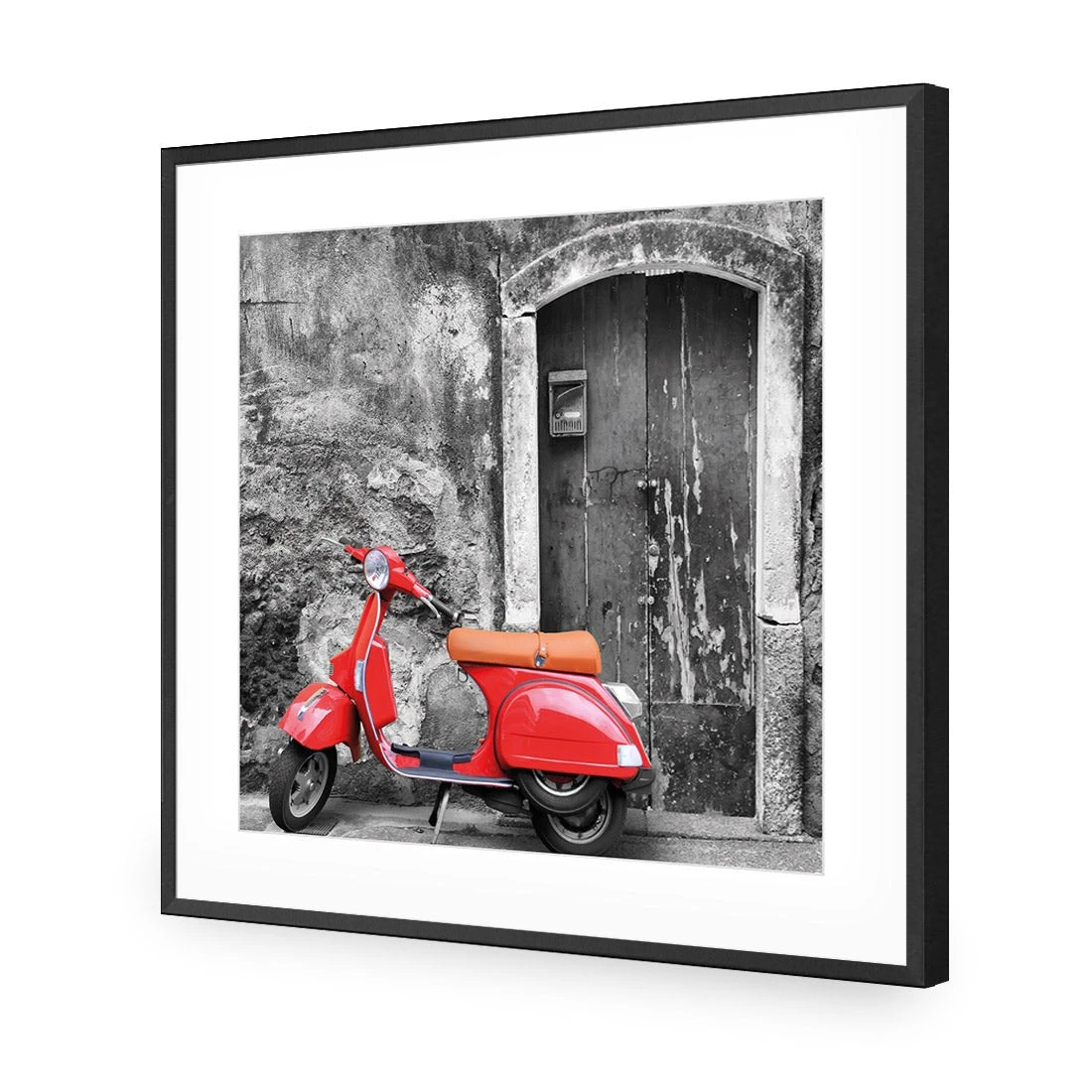 Vintage Door and Scooter, Black and White (square) Vintage Door And Scooter, Black And White (square) -WALL ART DESGIN SALE vintage door and scooter black and white square acrylic glass with border black frame 37x37cm 276392
