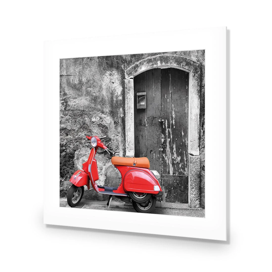 Vintage Door and Scooter, Black and White (square) Vintage Door And Scooter, Black And White (square) -WALL ART DESGIN SALE vintage door and scooter black and white square acrylic glass with border no frame 37x37cm 149109